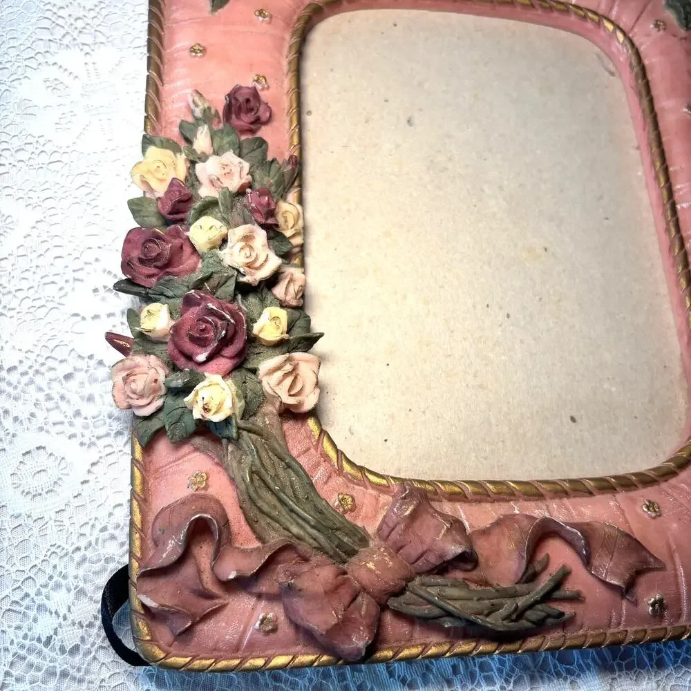 Vintage Floral Picture Frame Pink Rose Cottage Decor Photo Frame